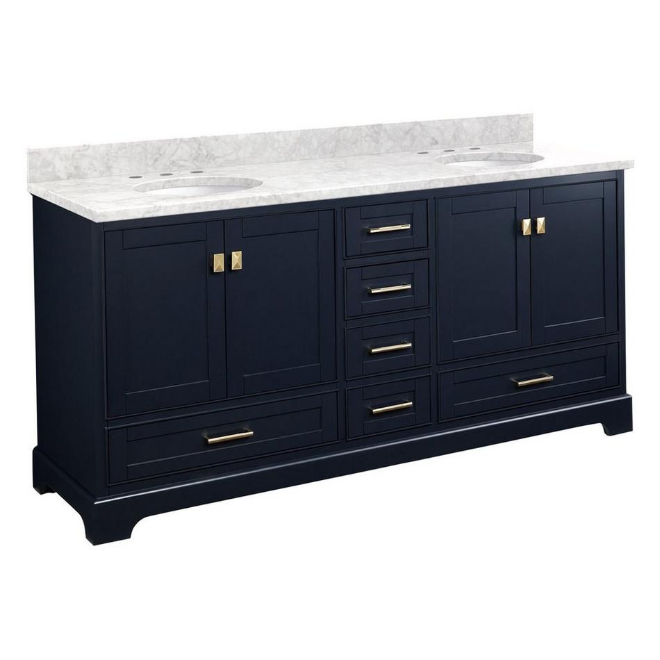 72" Quen Double Vanity With Undermount Sinks - Midnight Navy Blue - Carrara Marble Widespread, , large image number 1