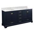 72" Quen Double Vanity With Rect Undermount Sinks - Midnight Navy Blue - Carrara Marble Widespread, , large image number 1