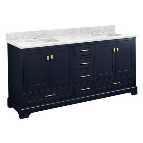 72" Quen Double Vanity With Rectangular Undermount Sinks - Midnight Navy Blue