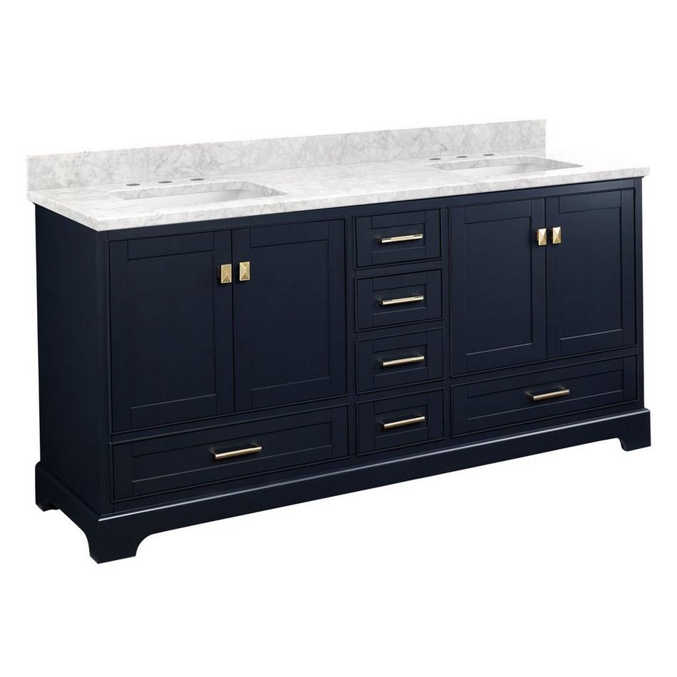 72" Quen Double Vanity With Rect Undermount Sinks - Midnight Navy Blue - Carrara Marble Widespread, , large image number 1
