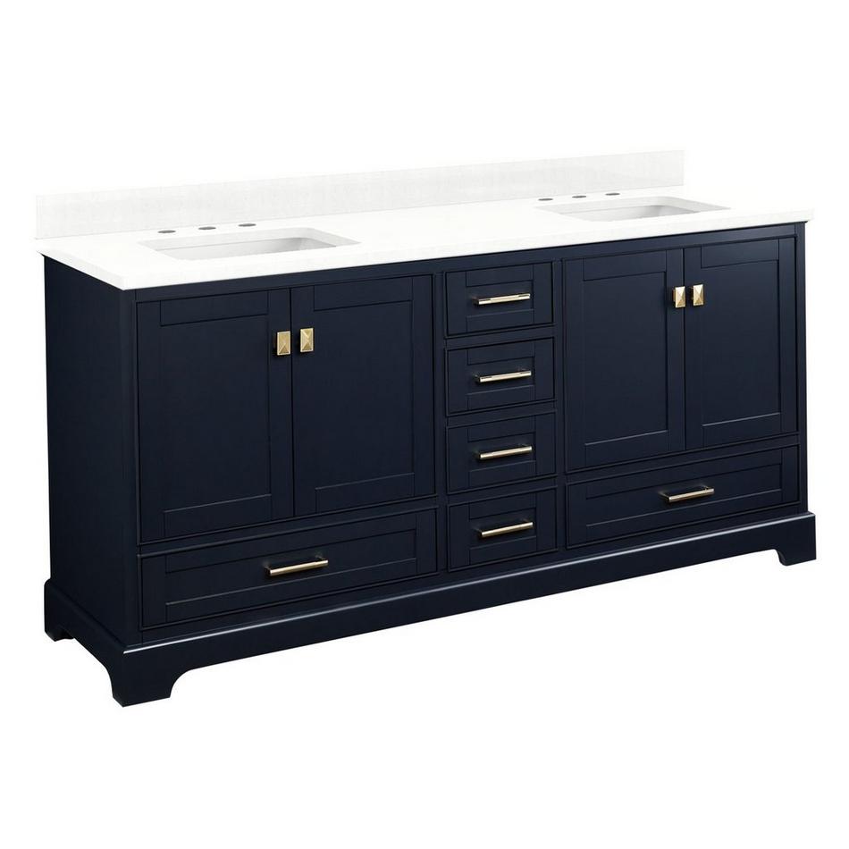72" Quen Dbl Vanity With Rect Undermount Sinks -Midnight Navy Blue-Feathered White Quartz Widespread, , large image number 0