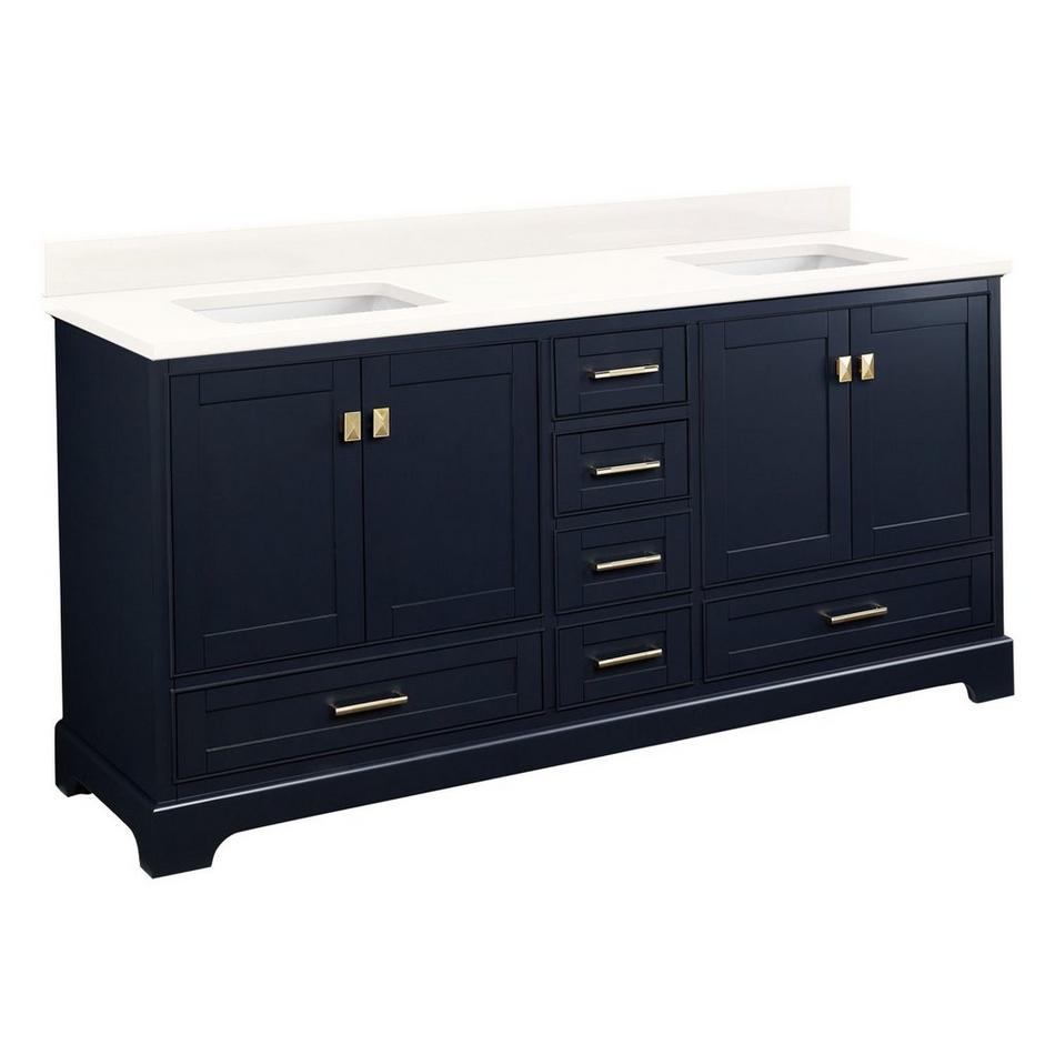 72" Quen Dbl Vanity With Rect Undermount Sinks-Midnight Navy Blue-Arctic White Quartz No Faucet Hole, , large image number 1