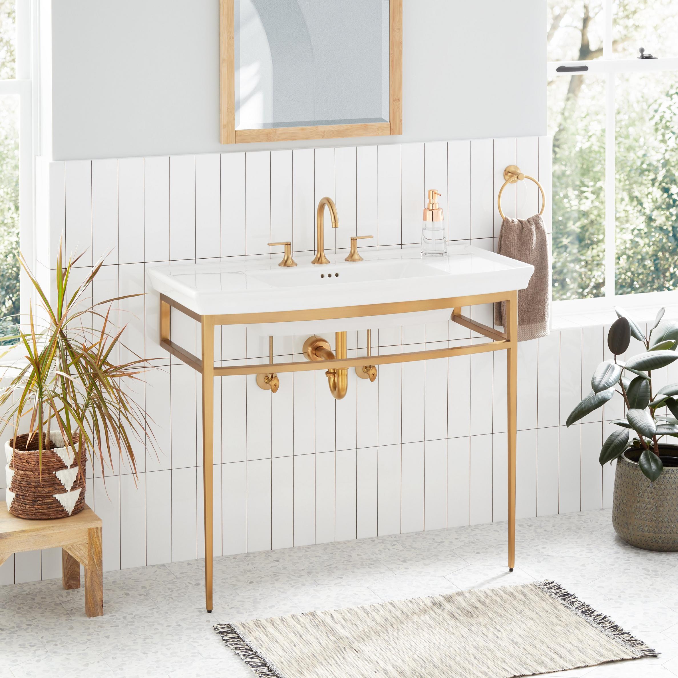 Olney Porcelain Console Sink with Metal Stand Brushed Gold