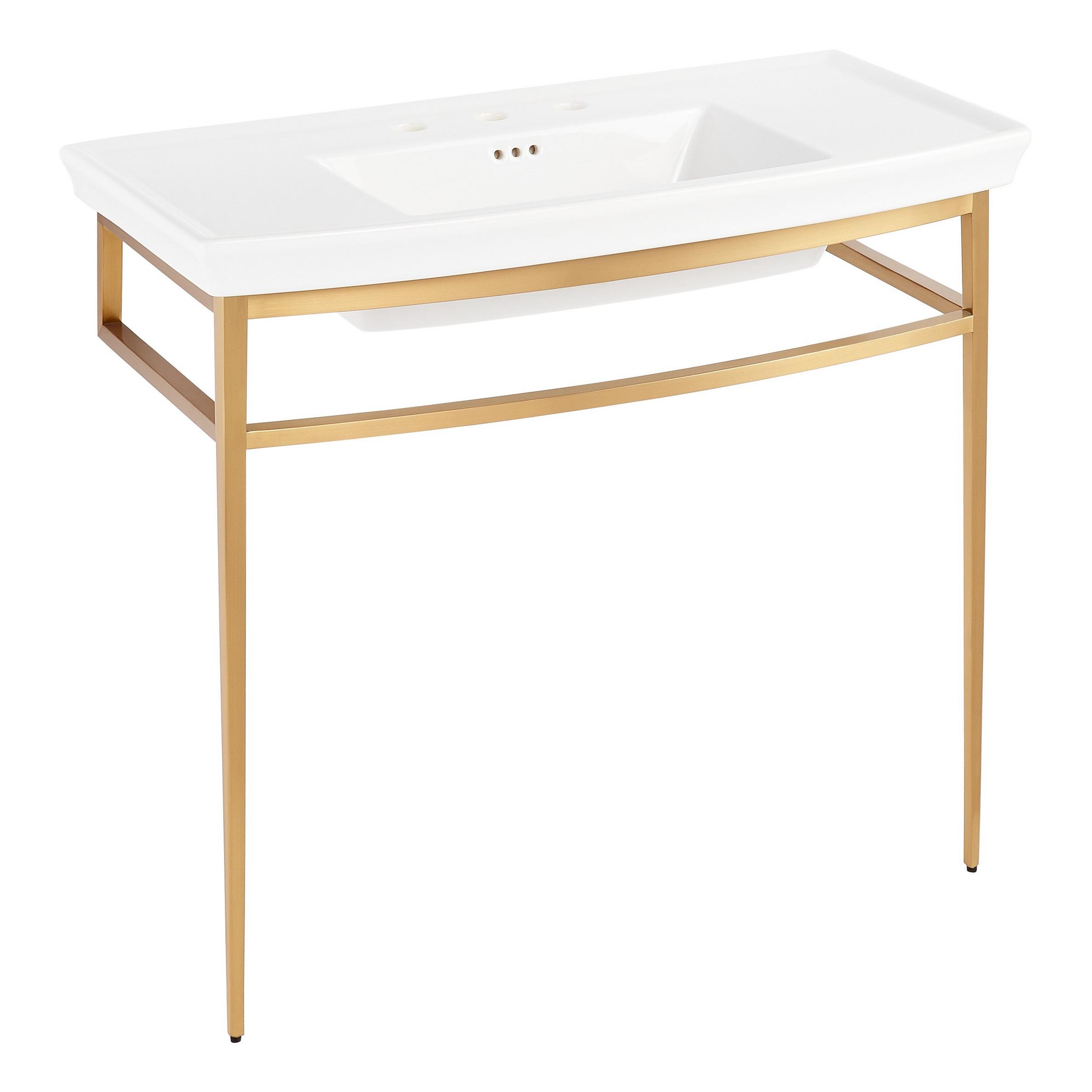 Olney Porcelain Console Sink with Metal Stand Brushed Gold