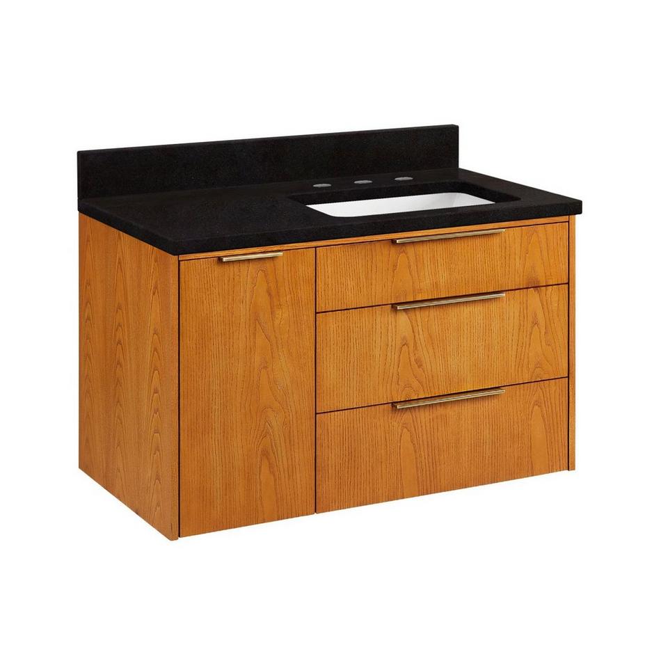36" Dita Wall-Mount Vanity with Rght Offset Rect Undermount Sink-Honey Oak-Absolute Black Widespread, , large image number 0