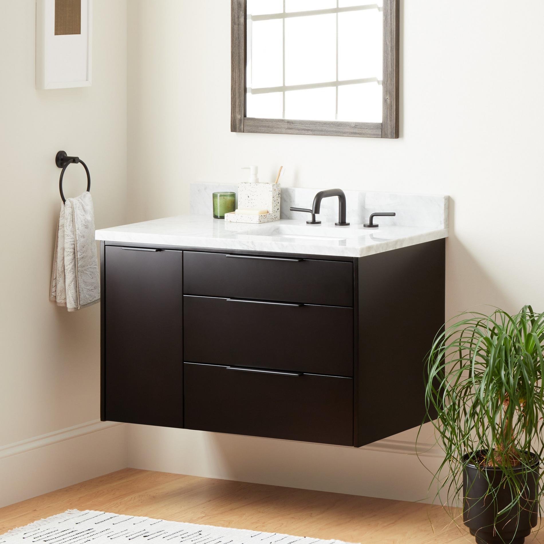 36" Dita WallMount Vanity with Right Offset Rectangular Undermount