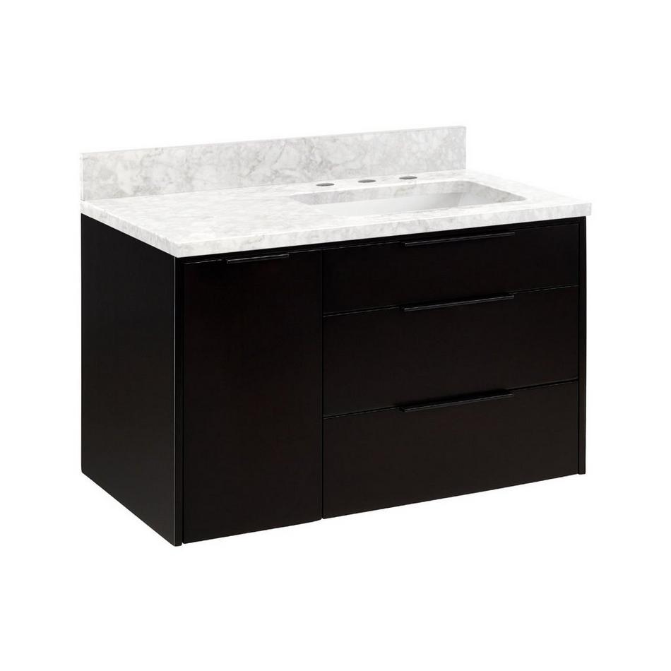 36" Dita Wall-Mount Vanity with Right Offset Rectangular Undermount Sink - Black -Carrara Widespread, , large image number 0