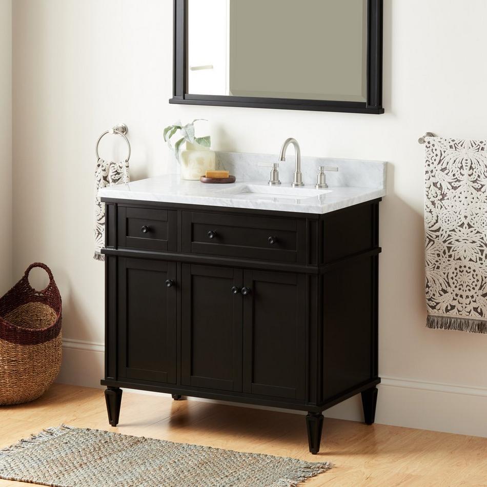 36" Elmdale Vanity for Right Offset Rect Undmnt Sink - Charcoal Black - Carrara 8" - White Sink, , large image number 0