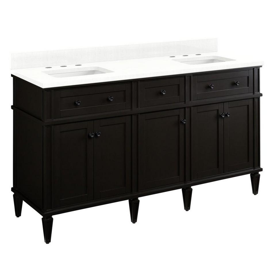 60" Elmdale Double Vanity with Rect Undermount Sinks - Charcoal Black - Feathered White Quartz 8", , large image number 0