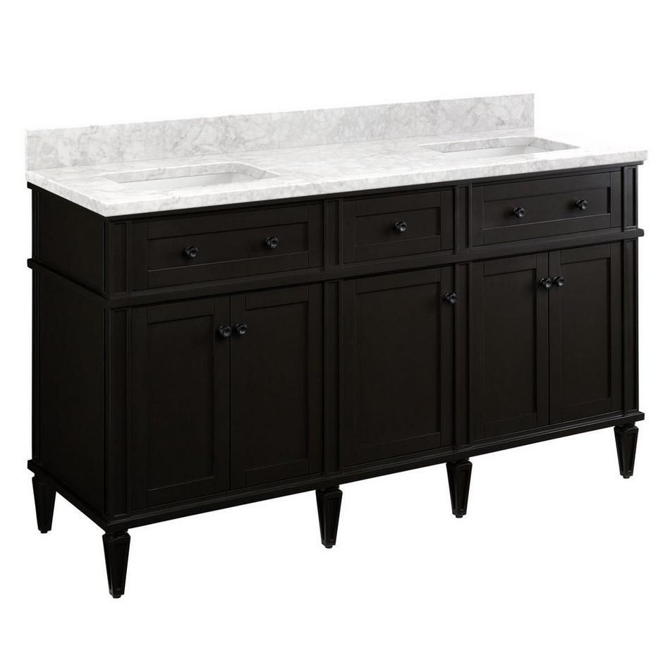 60" Elmdale Double Vanity with Rect Undermount Sinks - Charcoal Black - Carrara No Faucet Holes, , large image number 0