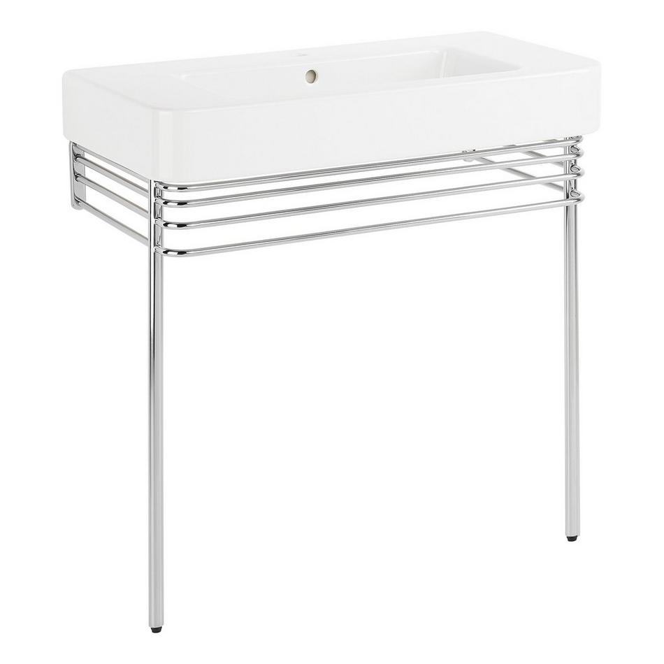 Signature Hardware 953747 Burleson 33-1/4 inch Brass Console Bathroom Sink - Chrome, Size: One size, Silver