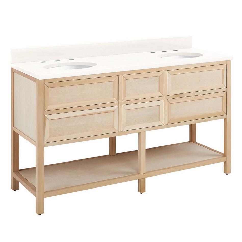 60" Robertson Console Vanity with Undermount Sinks - Unfinished - Arctic White Quartz Widespread, , large image number 0