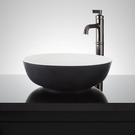 Elkshire Textured Solid Surface Vessel Sink - Matte Black Exterior Matte White Interior