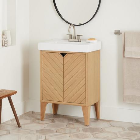 18 Nadiya Wall-Mounted Bathroom Vanity with Vessel Sink Signature Hardware Faucet Mount: No Drillings, Finish: Chestnut Brown