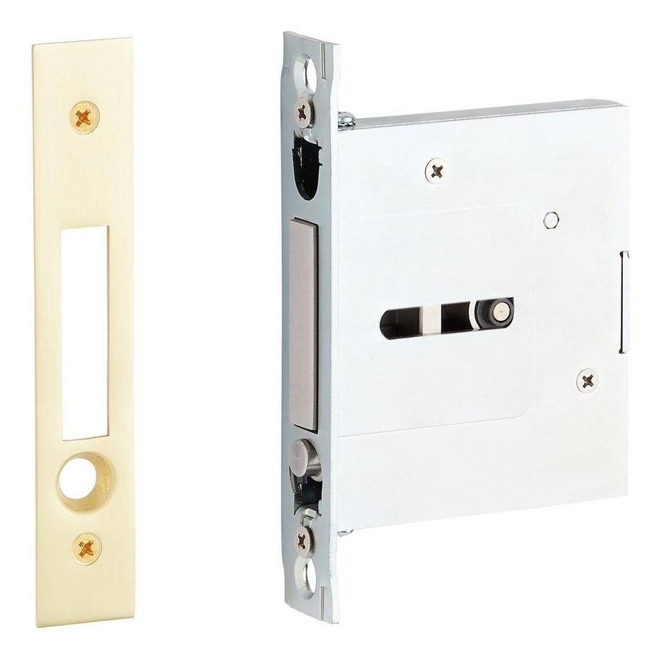 Elongated Pop-Out Brass Pocket Door Pull - Passage - Satin Brass, , large image number 1