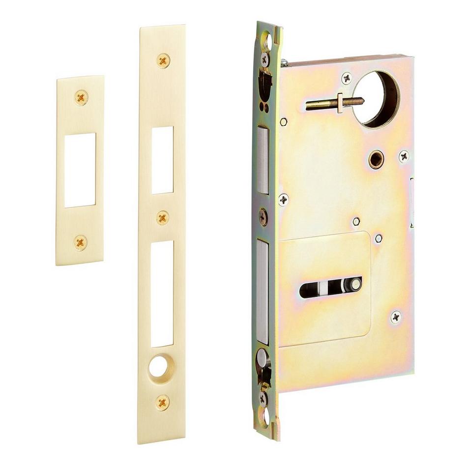 Elongated Pop-Out Brass Pocket Door Pull - Privacy - Satin Brass, , large image number 1
