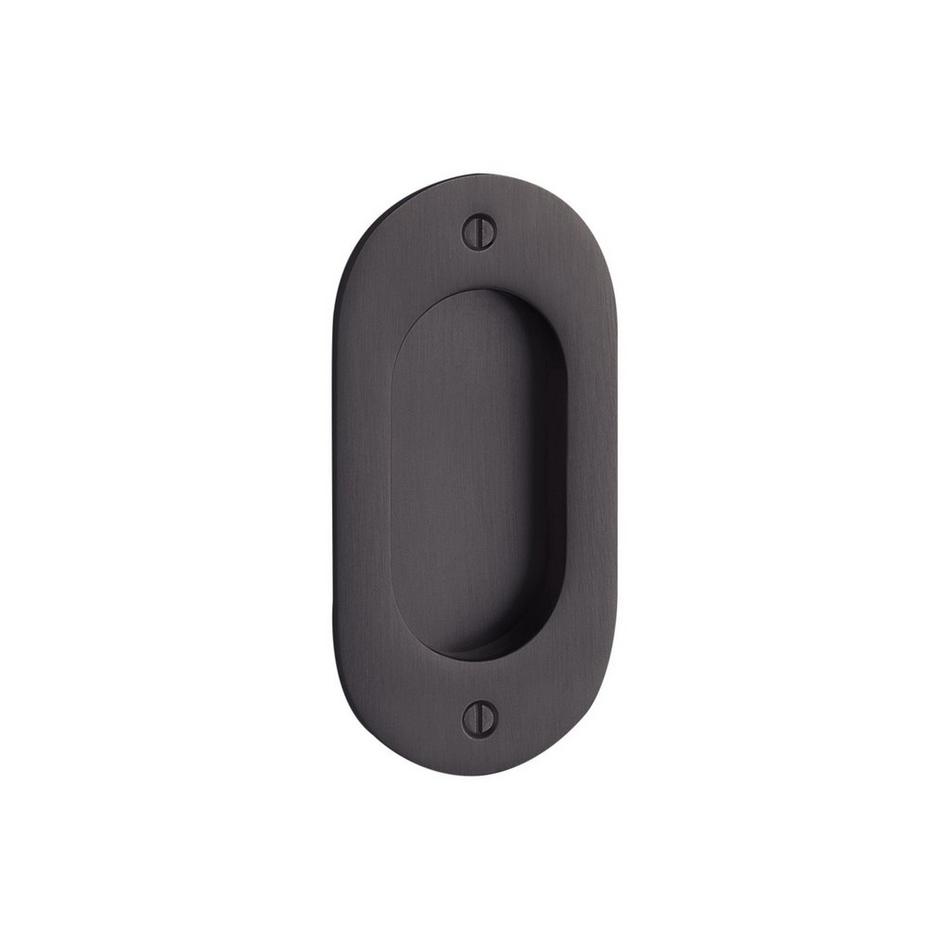 4" Elongated Oval Recessed Brass Pocket Door Pull- Matte Black, , large image number 0