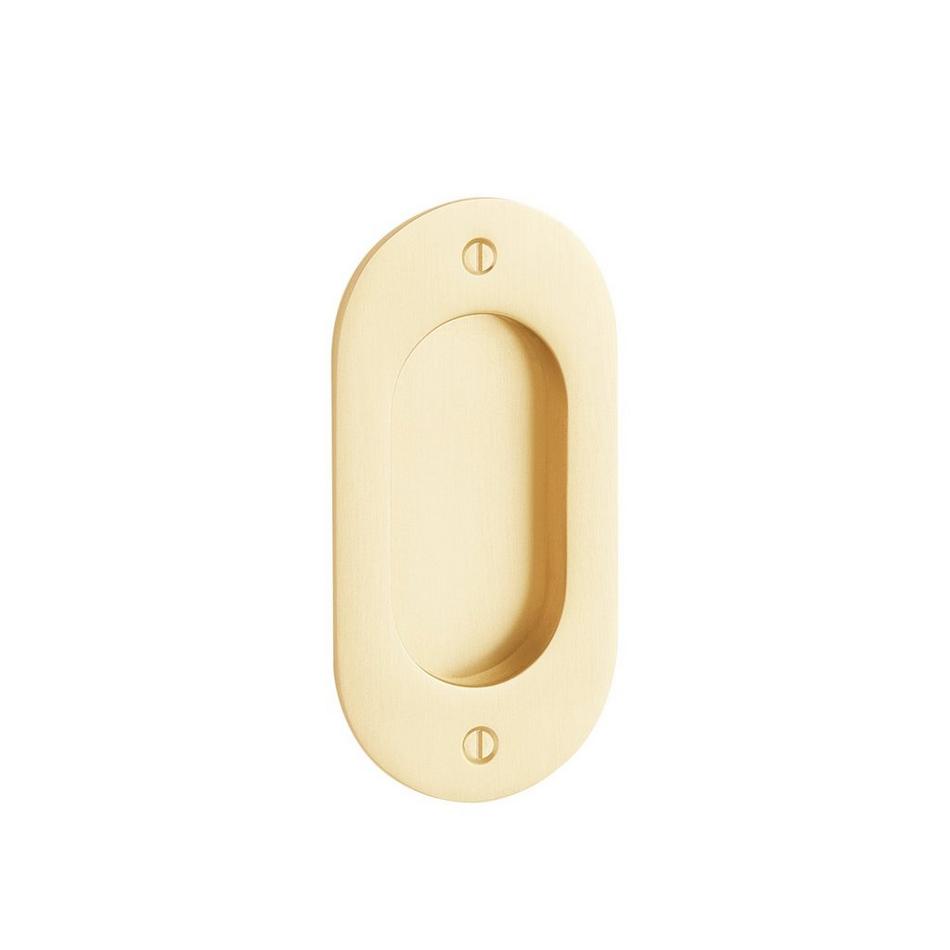 4" Elongated Oval Recessed Brass Pocket Door Pull- Satin Brass, , large image number 0