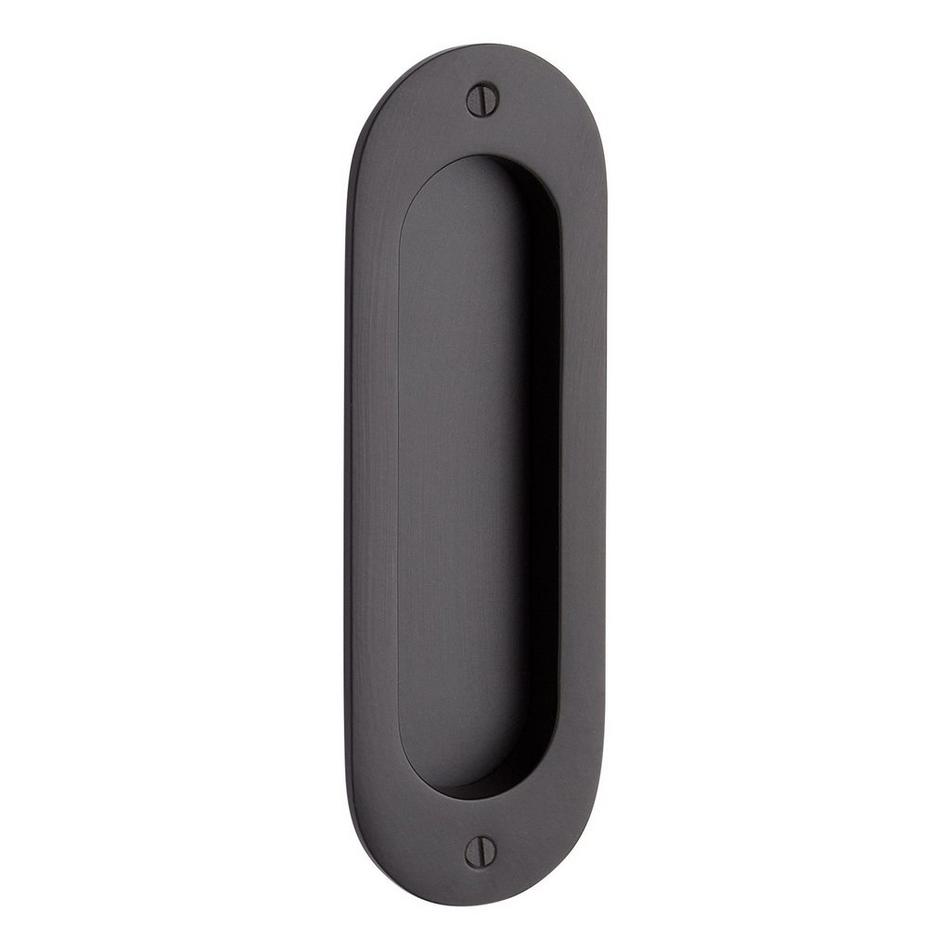 6" Elongated Oval Recessed Brass Pocket Door Pull- Matte Black, , large image number 0