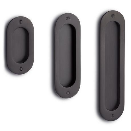 Elongated Oval Recessed Brass Pocket Door Pull