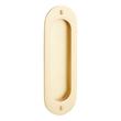 6" Elongated Oval Recessed Brass Pocket Door Pull- Satin Brass, , large image number 0