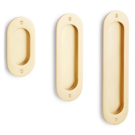 Elongated Oval Recessed Brass Pocket Door Pull