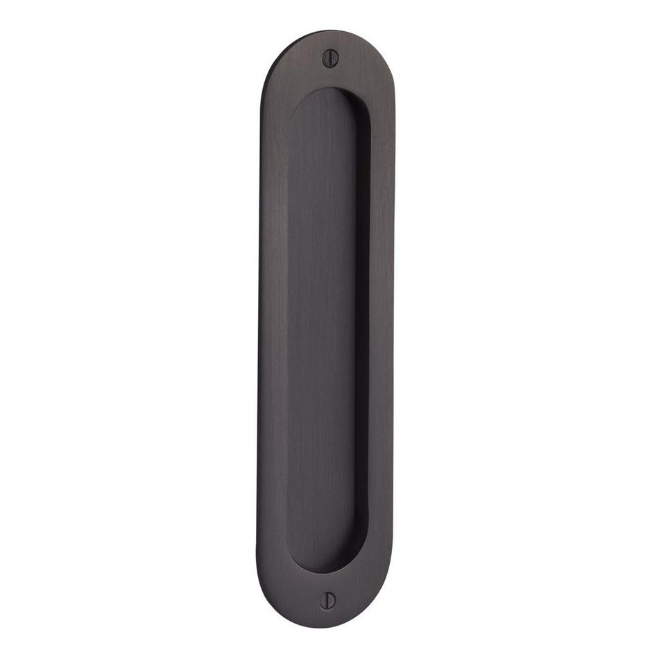 8" Elongated Oval Recessed Brass Pocket Door Pull- Matte Black, , large image number 0