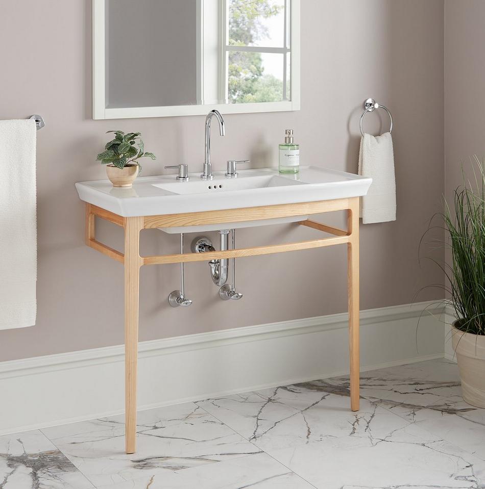 Olney Console Sink with Wood Stand - Light Ash, , large image number 0