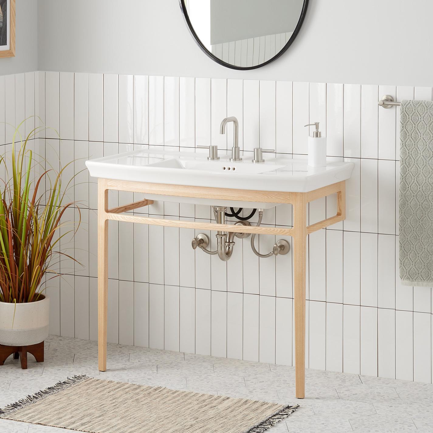 Olney Console Sink with Wood Stand Light Ash Signature Hardware