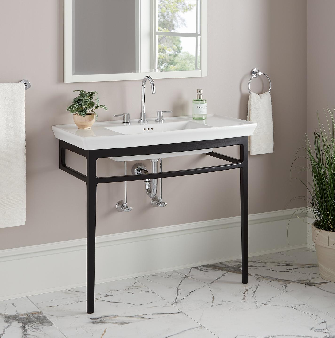 Olney Console Sink with Wood Stand - Charred Mahogany | Signature Hardware