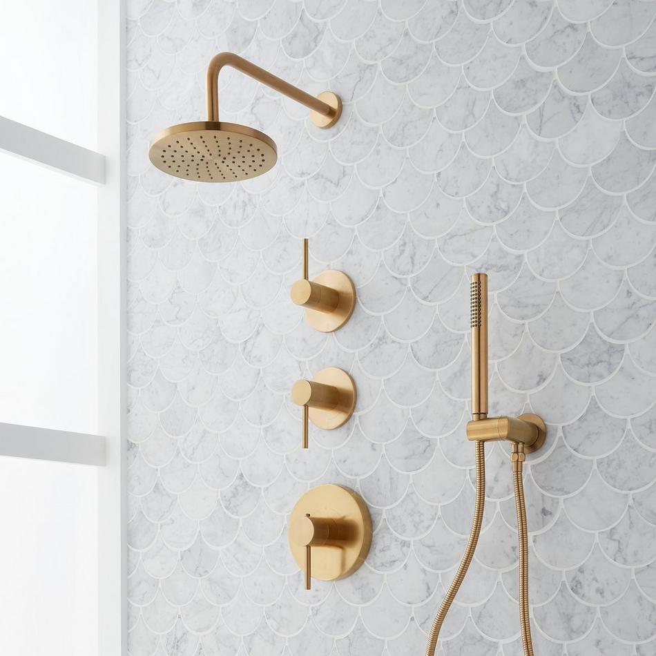 Lexia Thermostatic Shower System with Hand Shower - Brushed Gold, , large image number 0