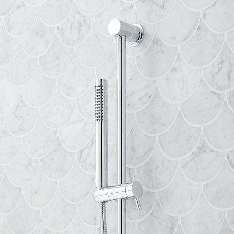 Lexia Thermostatic Shower System with Dual Showerheads, Slide Bar and Hand Shower