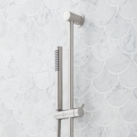 Lexia Thermostatic Shower System with Dual Showerheads, Slide Bar and Hand Shower