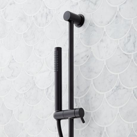 Lexia Thermostatic Shower System with Dual Showerheads, Slide Bar and Hand Shower