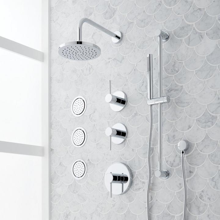 Lexia Thermostatic Shower System with 3 Body Sprays, Slide Bar and Hand Shower - Chrome