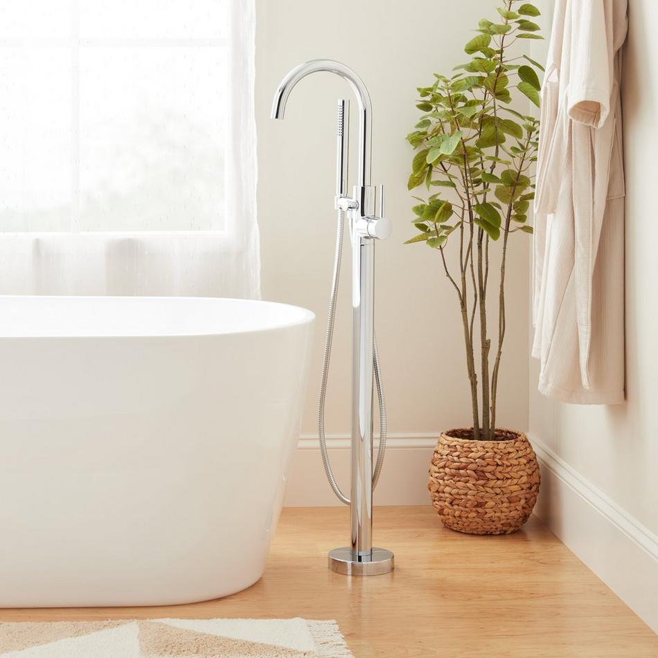 Lexia Freestanding Tub Faucet with Hand Shower and Rough-In Valve with Stops - Chrome, , large image number 0
