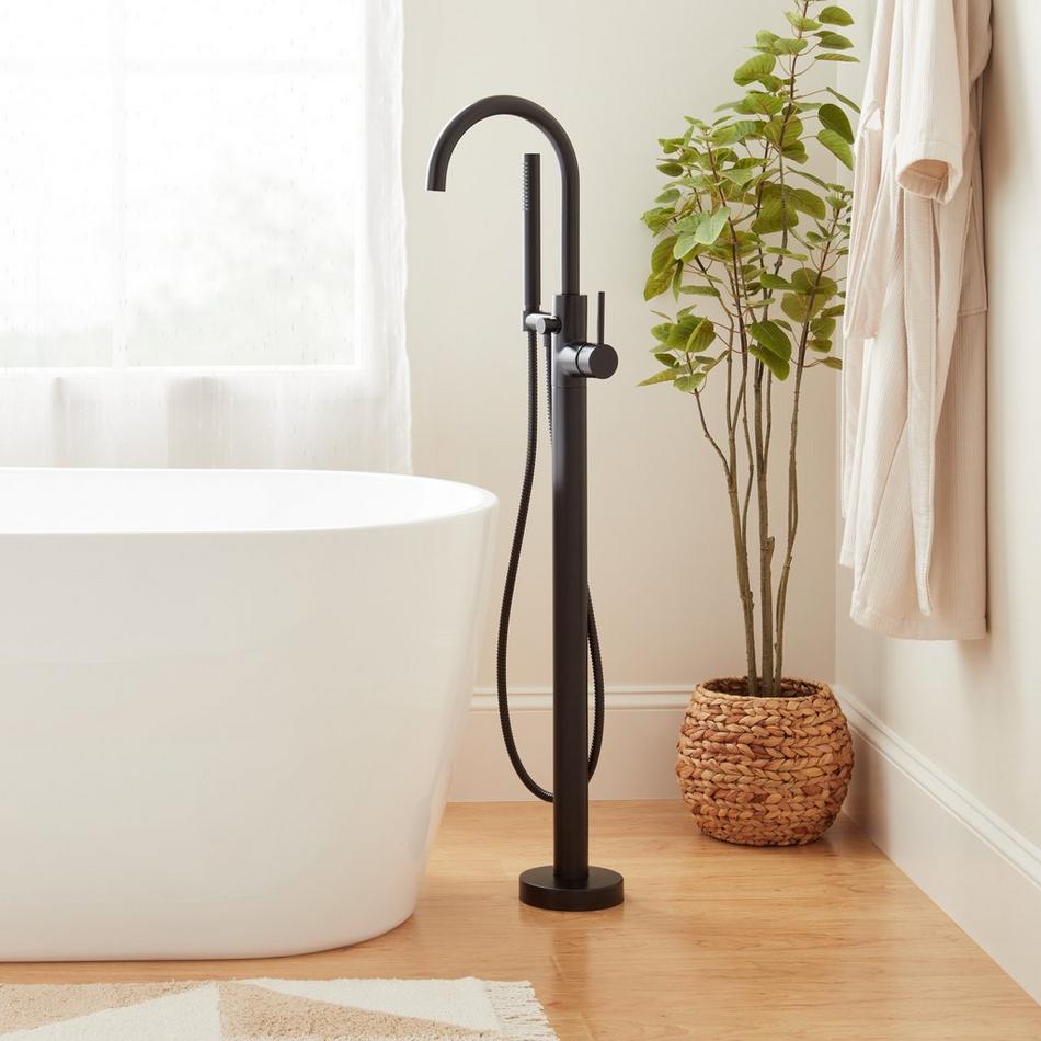 Lexia Freestanding Tub Faucet with Hand Shower and Rough-In Valve with Stops - Matte Black, , large image number 0