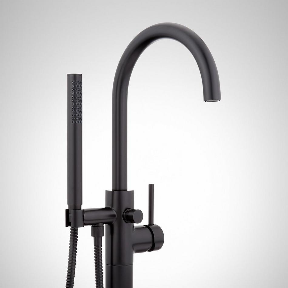 Lexia Freestanding Tub Faucet with Hand Shower and Rough-In Valve with Stops - Matte Black, , large image number 1