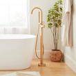 Lexia Freestanding Tub Faucet with Hand Shower and Rough-In Valve with Stops - Brushed Gold, , large image number 0