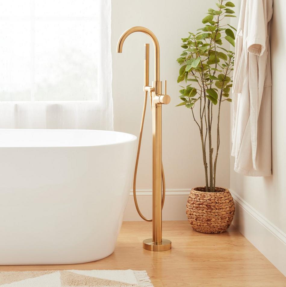 Lexia Freestanding Tub Faucet with Hand Shower and Rough-In Valve with Stops - Brushed Gold, , large image number 0