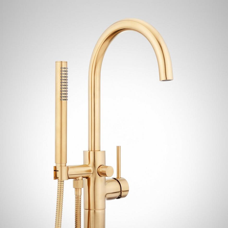 Lexia Freestanding Tub Faucet with Hand Shower and Rough-In Valve with Stops - Brushed Gold, , large image number 1