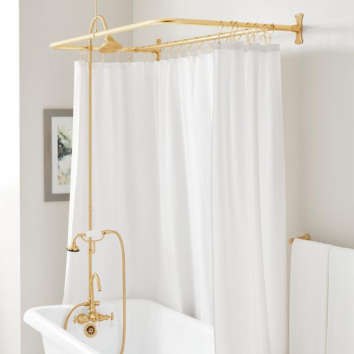 Gooseneck Shower Conversion Kit in Brushed Gold for slipper bathtub