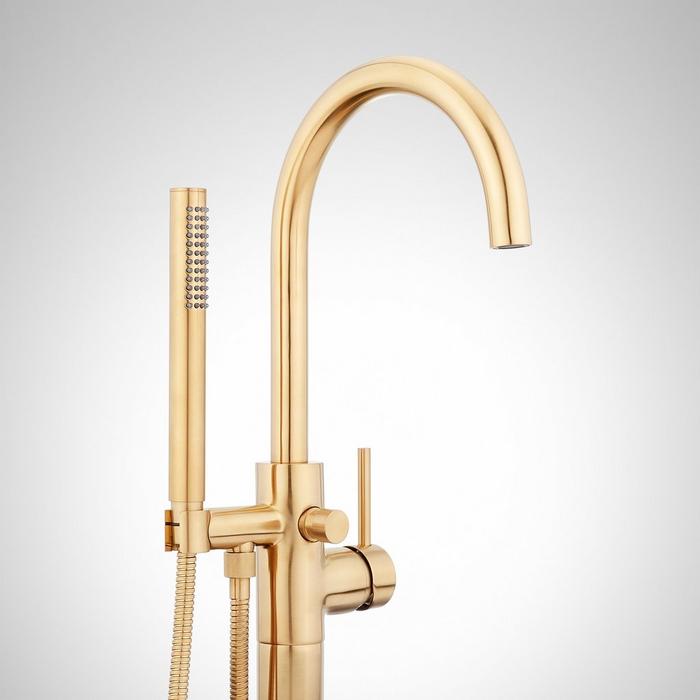 Lexia Freestanding Tub Faucet with Hand Shower in Brushed Gold