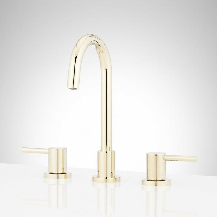 Lexia Widespread Gooseneck Bathroom Faucet in Satin Brass