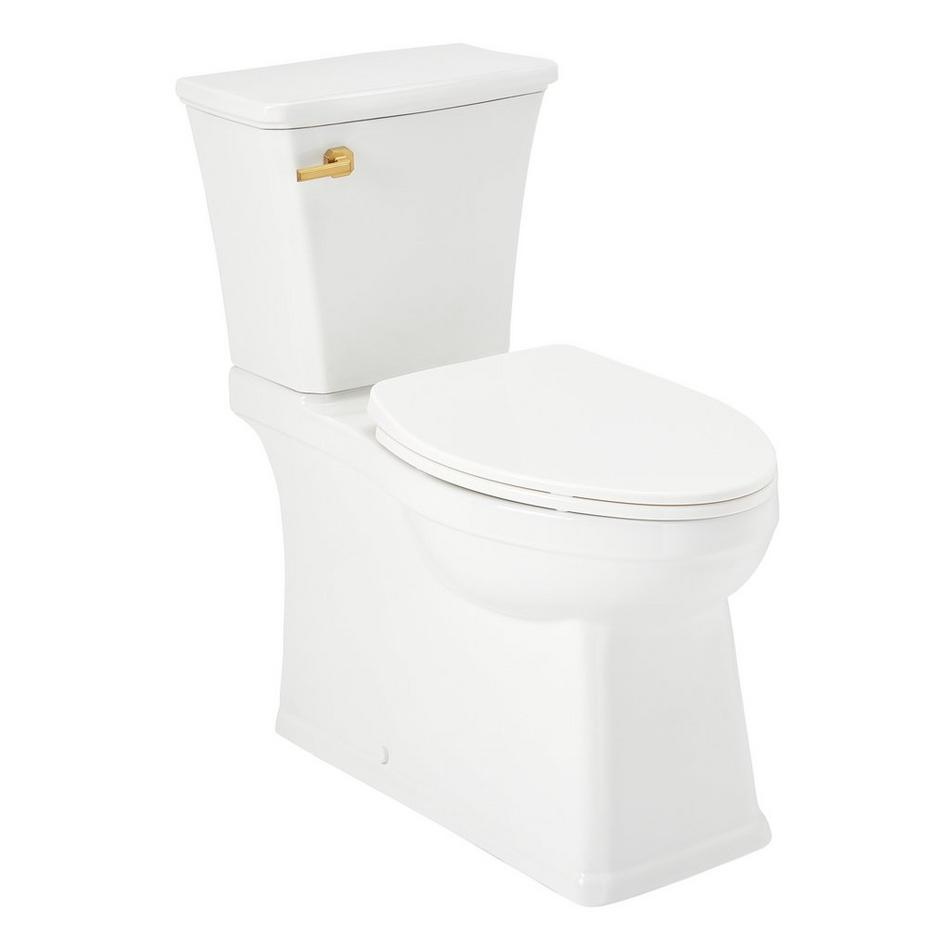 Benbrook Two-Piece Skirted Elongated Toilet - Brushed Gold Tank Handle, , large image number 1