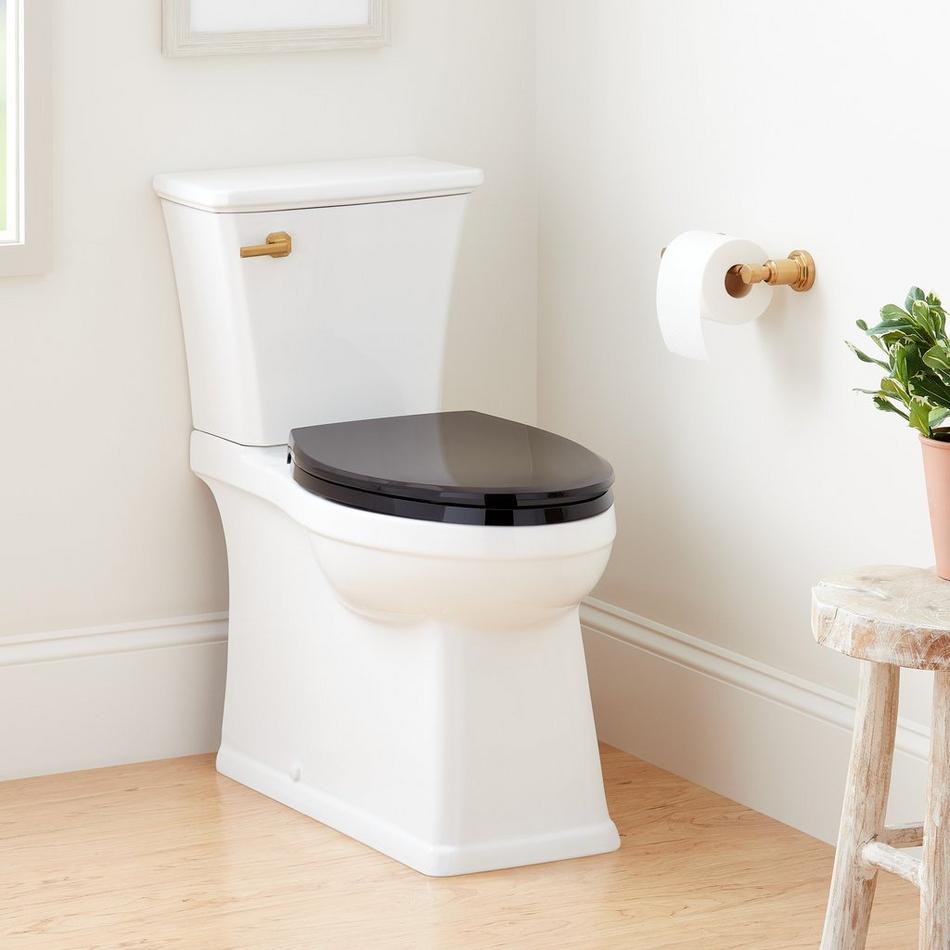 Benbrook Two-Piece Skirted Elongated Toilet With Heavy Duty Black Seat - Brushed Gold Tank Handle, , large image number 0