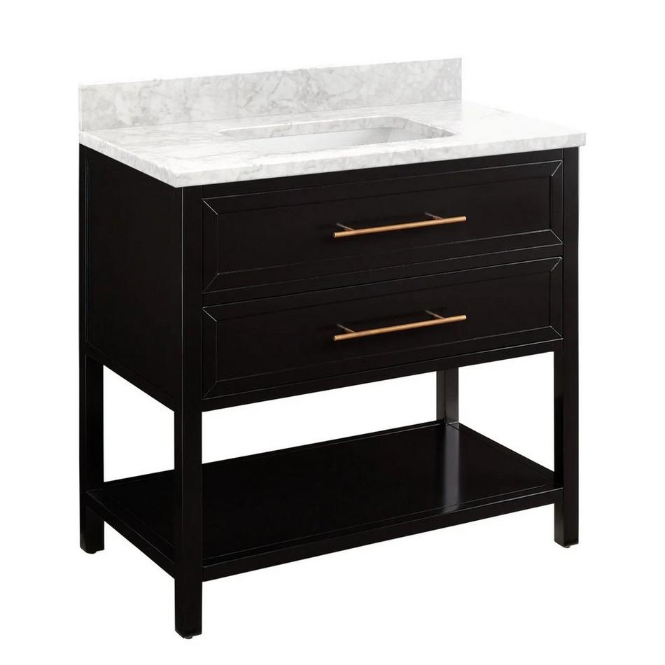36" Robertson Console Vanity - Black - with Rect Undermount Sink - Carrara Marble No Faucet Holes, , large image number 0