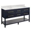 60" Robertson Dbl Vanity - Midnight Navy Blue with Rect Undermount Sinks - Carrara 0 Faucet Holes, , large image number 0