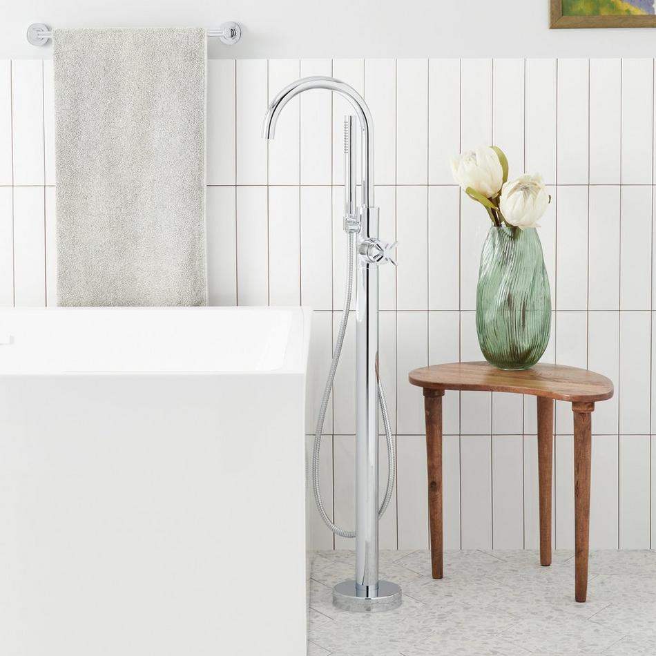Vassor Freestanding Tub Faucet with Hand Shower and Rough-In Valve with Stops - Chrome, , large image number 0