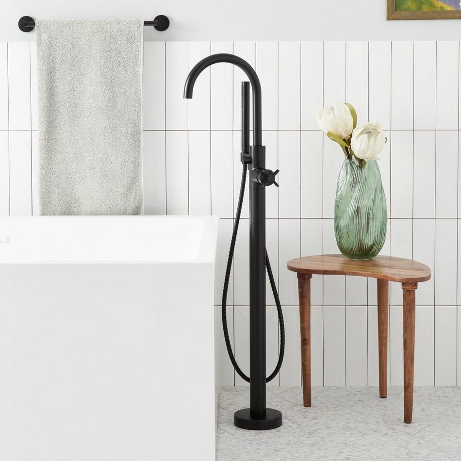 Vassor Freestanding Tub Faucet with Hand Shower and Rough-In Valve with Stops - Matte Black, , large image number 0